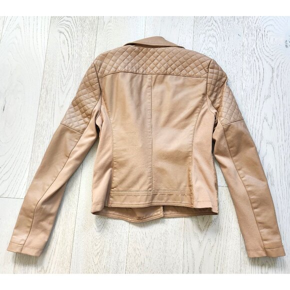 EXPRESS Moto Faux Leather Jacket Tan Silver XS - Picture 4 of 8